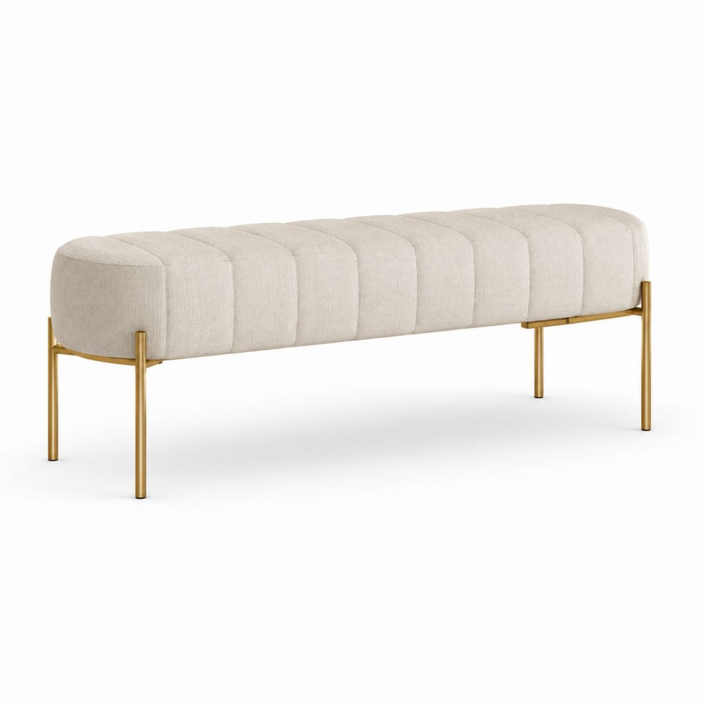 Panca fondoletto rettangolare imbottita in poliestere e acciaio beige e oro, 120 × 40 × 48 cm