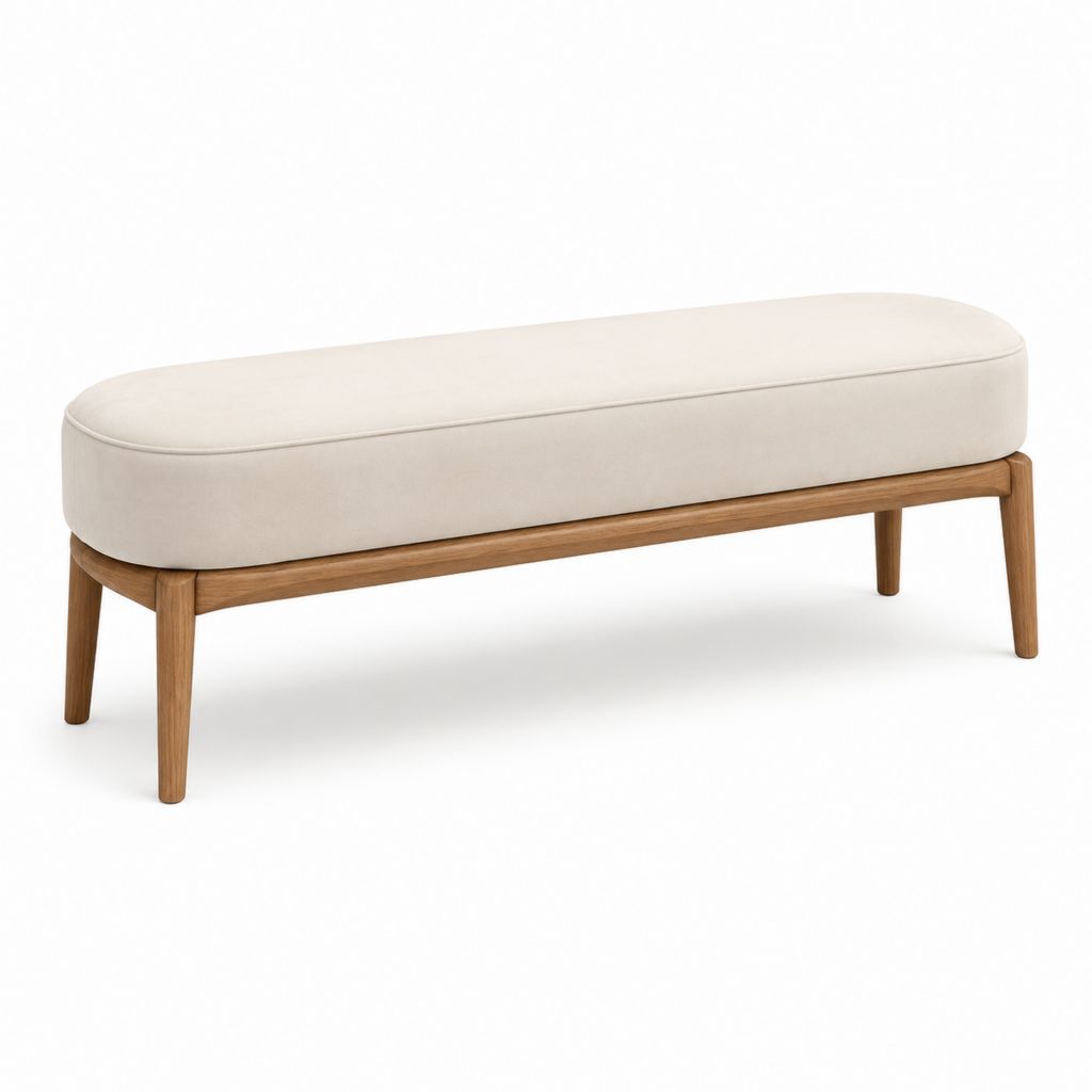 Panca fondoletto imbottita in tessuto e legno massello, beige e marrone, 120 × 40 × 47 cm