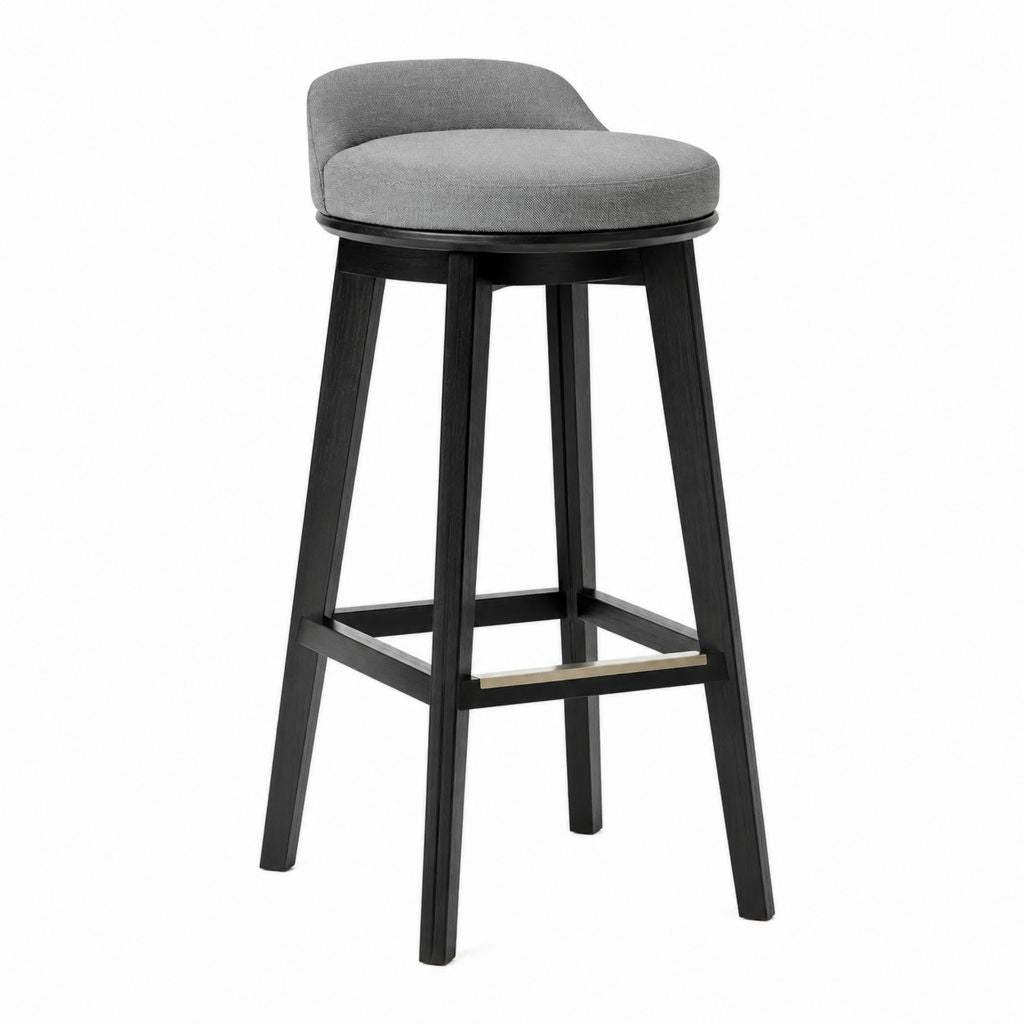 Sgabello da bar girevole in legno e tessuto grigio, nero e argento, 50 x 52 x 92 cm, altezza seduta 75 cm
