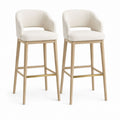 Set di 2 sgabelli da bar imbottiti in tessuto avorio e legno naturale, 56 × 56 × 100 cm