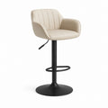 Sgabello da bar girevole regolabile in pelle sintetica e acciaio con schienale, braccioli e base rotonda, beige e nero, 52 x 54 x 90-111 cm