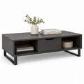 Tavolino da caffè rettangolare in legno e metallo, grigio antracite e nero, con cassetto e 2 vani, 120 x 60 x 45 cm