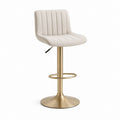 Sgabello da bar girevole regolabile in altezza, seduta in tessuto beige e struttura in acciaio dorato, 49 × 52 × 89-110 cm