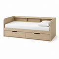 Letto divano singolo in truciolare melaminico rovere naturale con 2 cassetti e 3 vani, per materasso 90 × 200 cm, 205 × 97 × 95 cm
