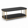 Tavolino da caffè rettangolare in legno e metallo, nero e oro, 110 × 55 × 45 cm