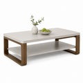 Tavolino rettangolare bianco e noce con ripiano in MDF, 110 x 60 x 45 cm