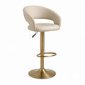 Sgabello da bar girevole regolabile in similpelle beige e metallo dorato, 53 x 50 x 86-107 cm