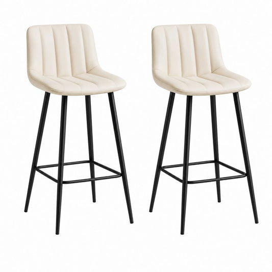 Set di 2 sgabelli da bar imbottiti in similpelle PU crema con struttura in acciaio nero, 47 × 52 × 94 cm