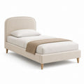Letto singolo imbottito in poliestere beige chiaro per materasso 90 × 200 cm, dimensioni 99 × 215 × 110 cm