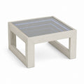 Tavolino da caffè quadrato con effetto infinito LED, piano in vetro temperato specchiato e struttura in MDF, rovere bianco e grigio, 60 × 60 × 45 cm