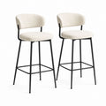 Set di 2 sgabelli da bar in tessuto poliestere crema con schienale e struttura in acciaio nero, 48 x 52 x 100 cm