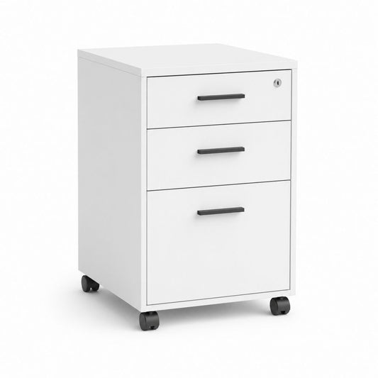 Cassettiera da ufficio in acciaio bianca e nera con 3 cassetti, serratura e ruote, 40 × 50 × 60 cm