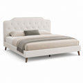 Letto matrimoniale imbottito in tessuto beige chiaro con testiera trapuntata, 174 x 215 x 118 cm, per materasso 160 x 200 cm