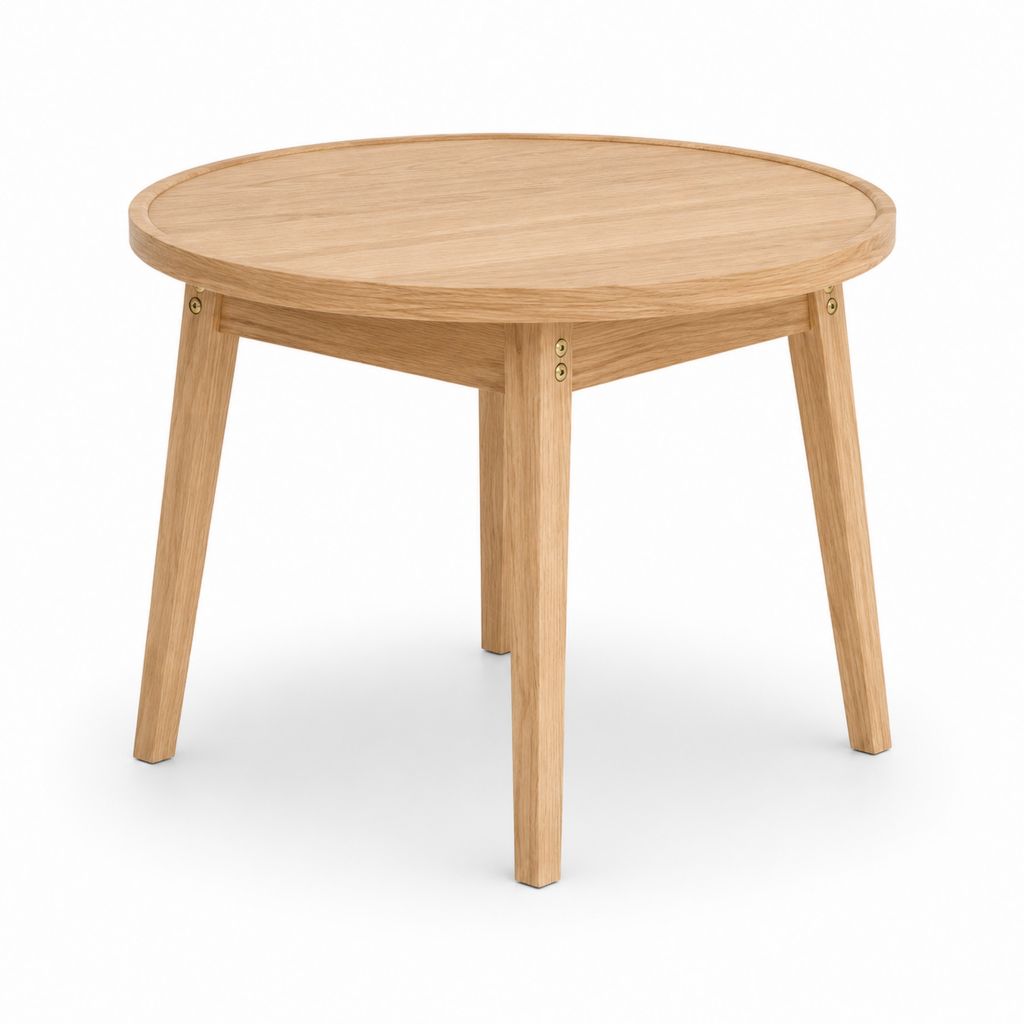 Tavolino da caffè rotondo in MDF impiallacciato rovere e legno massello di hevea, rovere naturale, Ø 60 x 45 cm