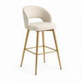 Sgabello da bar alto in pelle sintetica e acciaio, crema e oro, 53 x 54 x 98 cm