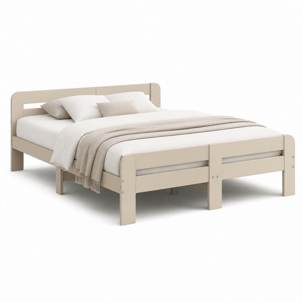 Letto matrimoniale in legno beige con rete a doghe, per materasso 180 x 200 cm