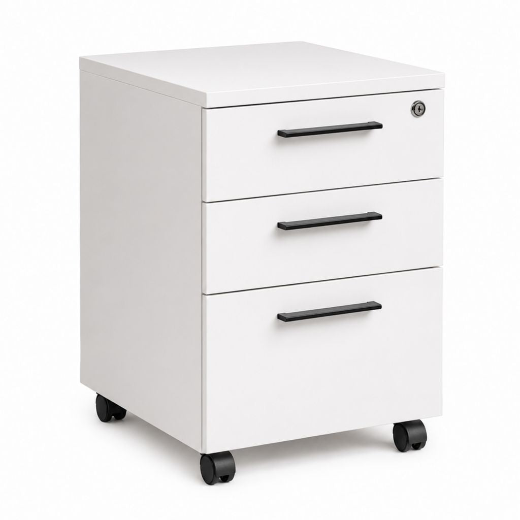 Cassettiera mobile in acciaio bianco e nero con 3 cassetti, serratura e ruote, 39 × 50 × 60 cm