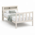 Letto una piazza e mezza in legno con testiera libreria, bianco crema, per materasso 140 x 200 cm, dimensioni 216 x 151 x 120 cm