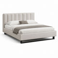 Letto matrimoniale imbottito in poliestere beige con base in metallo nero, 194 x 216 x 110 cm, rete 180 x 200 cm